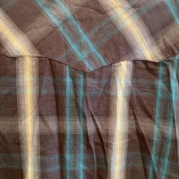 Wrangler Cotton Retro Western Pearl-snap L/S Plaid Shirt Navy Teal Cream Size XL - Picture 8 of 11